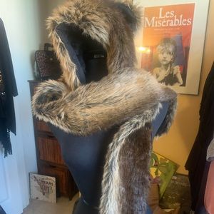 Faux fur scarf with hat